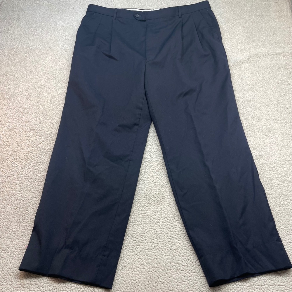 Joseph & Feiss Dress Pants Mens 46 Navy Blue Wool Pleated Trousers Business